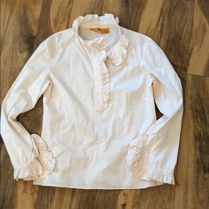 Tory Burch light pink ruffle poplin shirt